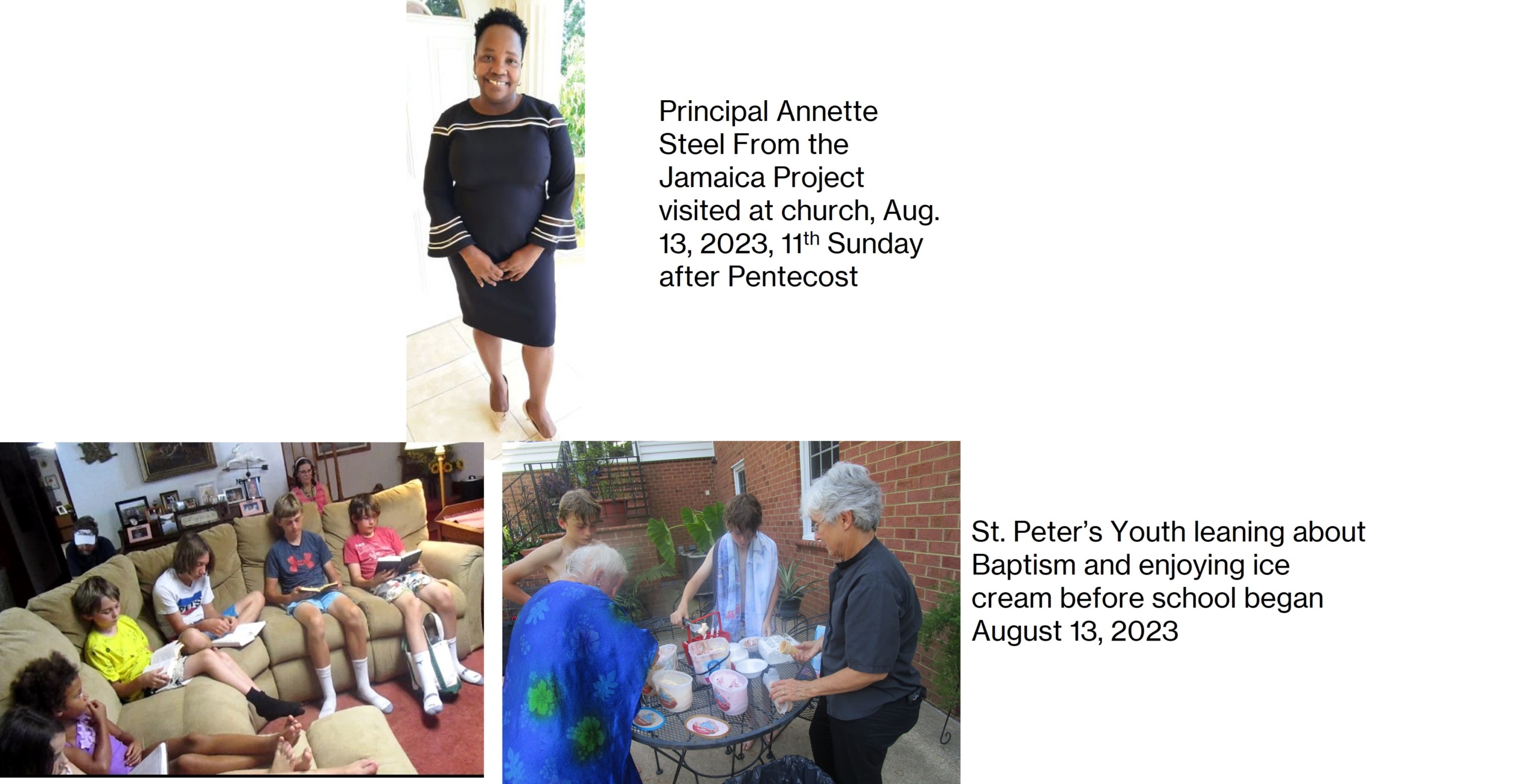 Aug 13 - Annette Steele, principal of the school we support in Jamaica visits St. Peter's